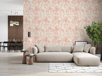Blush floral wallpaper in an open living and dining space GD12217