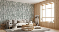Sage pebbled wallpaper in a warm wood living room GD12219