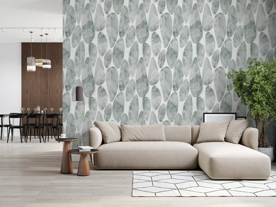 Sage pebble wallpaper in a living room with beige sectional GD12219