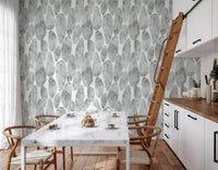 Sage pebble wallpaper in a bright kitchen and dining area GD12219