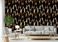 Brown motif wallpaper in a living room with grey and white seating GD12221