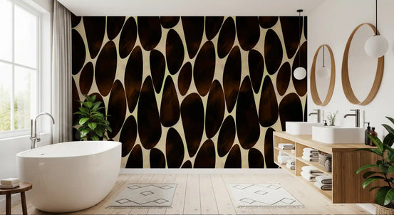 Brown brushstroke wallpaper in a modern bathroom with freestanding bath GD12221