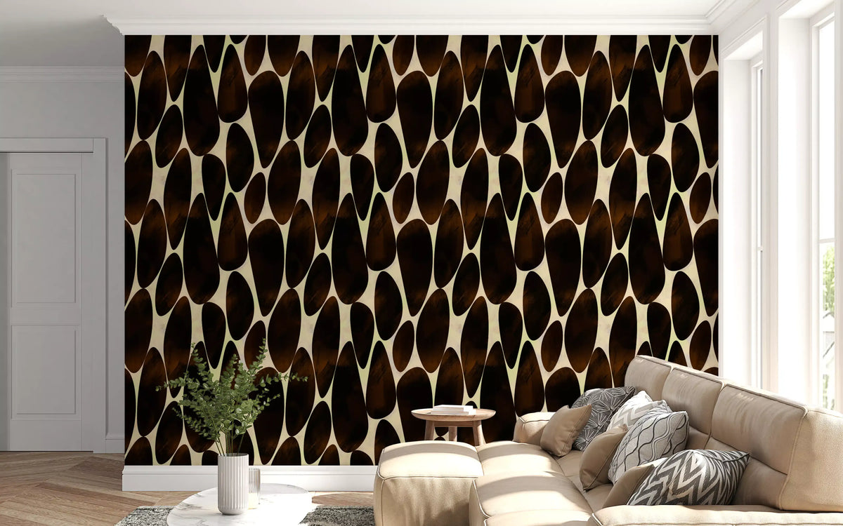 Dark brown wallpaper in a bright living room with beige sofa GD12221