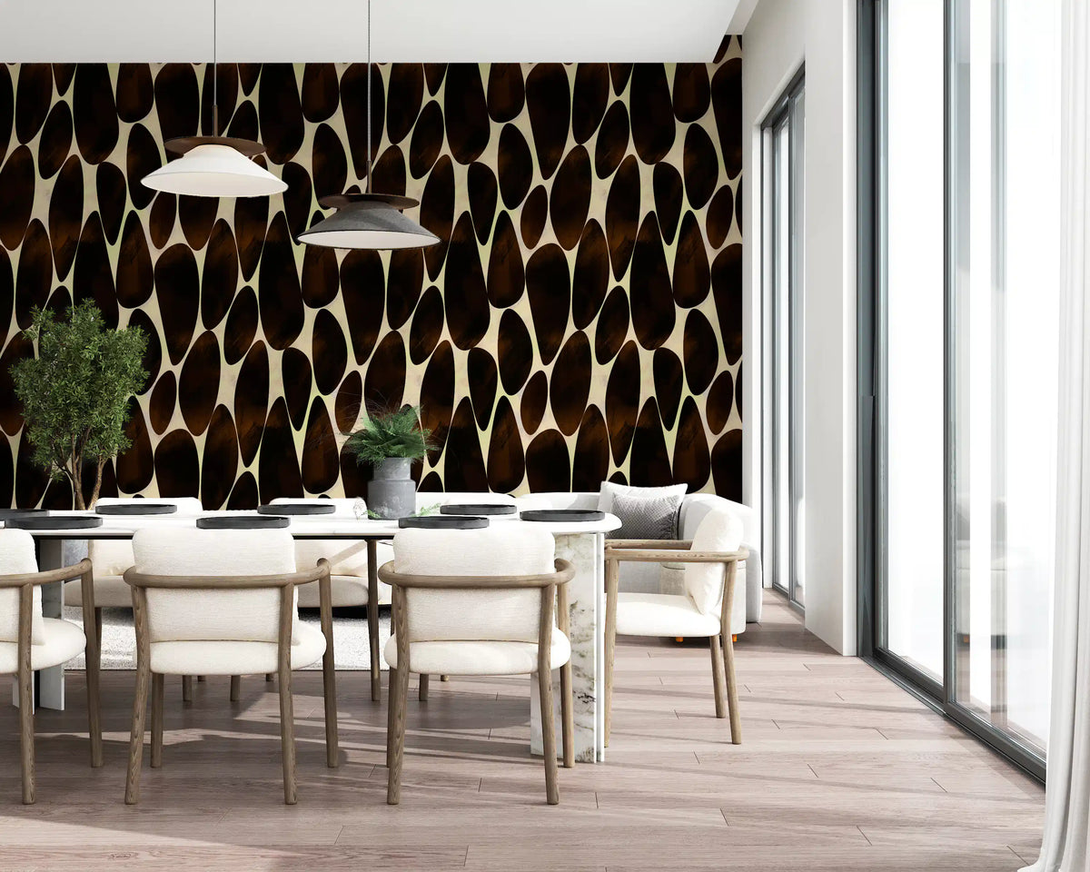 Dark brown wallpaper in a bright dining room by the window GD12221
