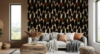 Brown motif wallpaper in a cosy living room with grey sofa GD12221