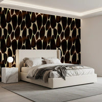 Dark brown motif wallpaper behind a bed in a warm bedroom GD12221