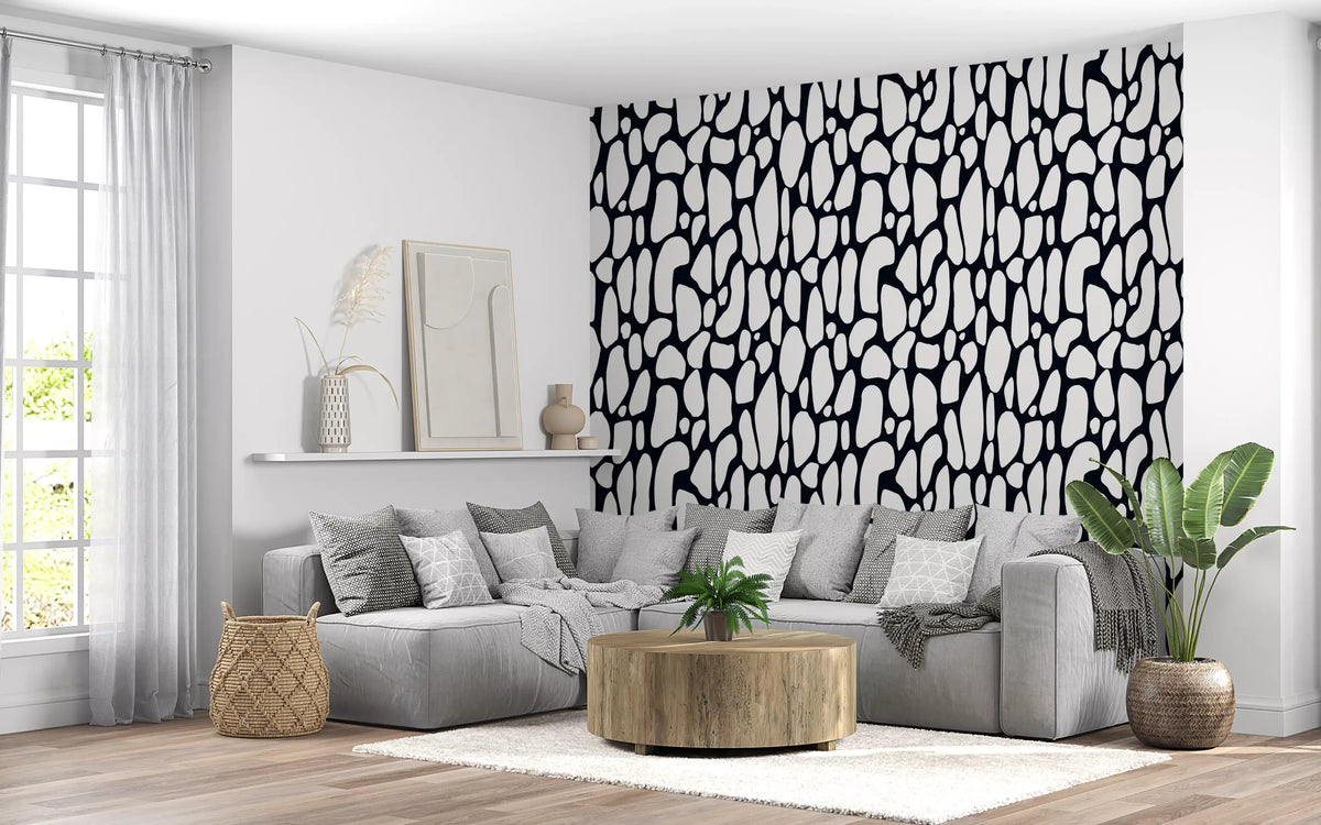 Organic monochrome pebble wallpaper styled in a contemporary living space GD12223