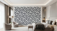 Black and white organic pattern wallpaper in a calm grey bedroom GD12223