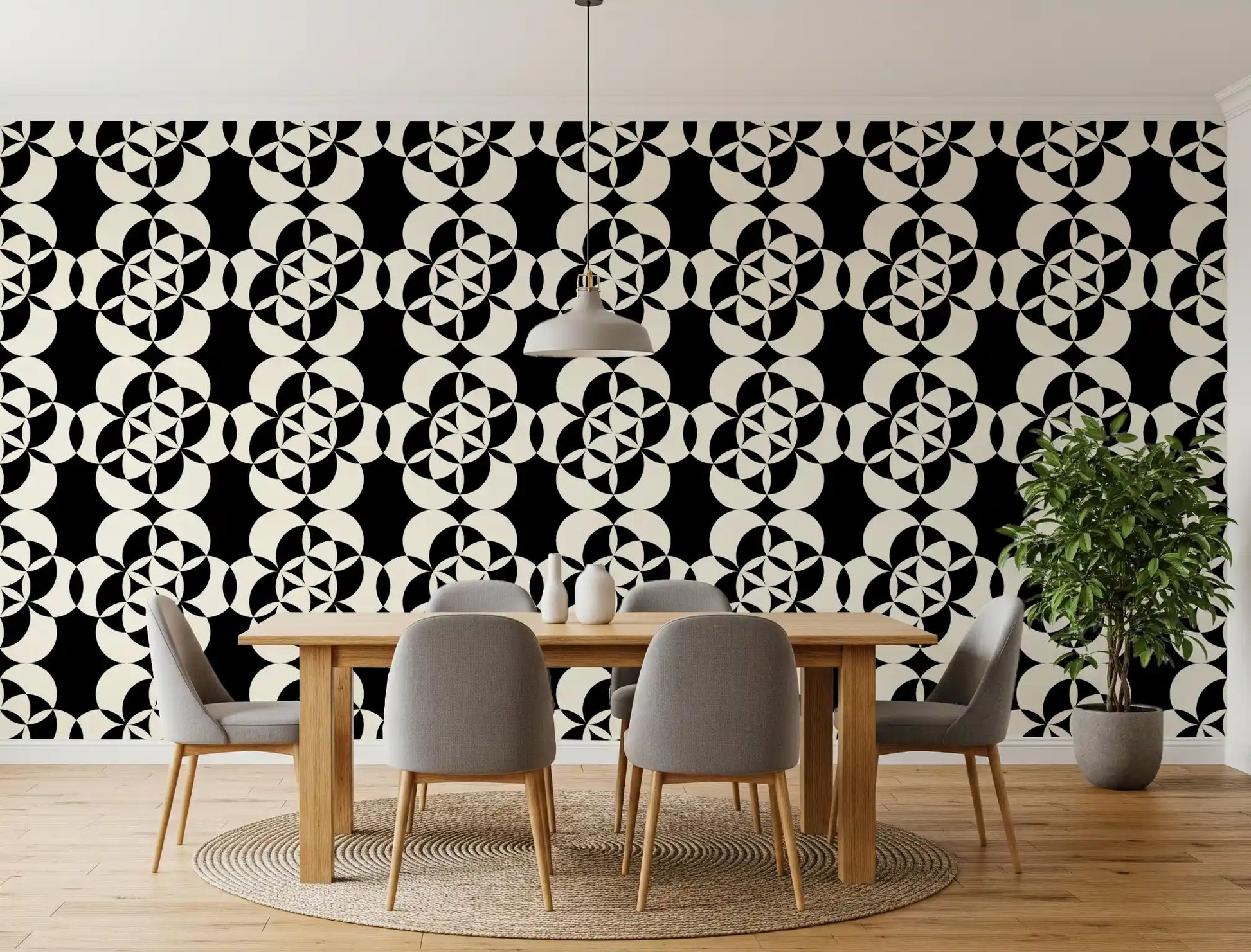 Graphic Circular Grid Monotone Decor Wallpaper⁠