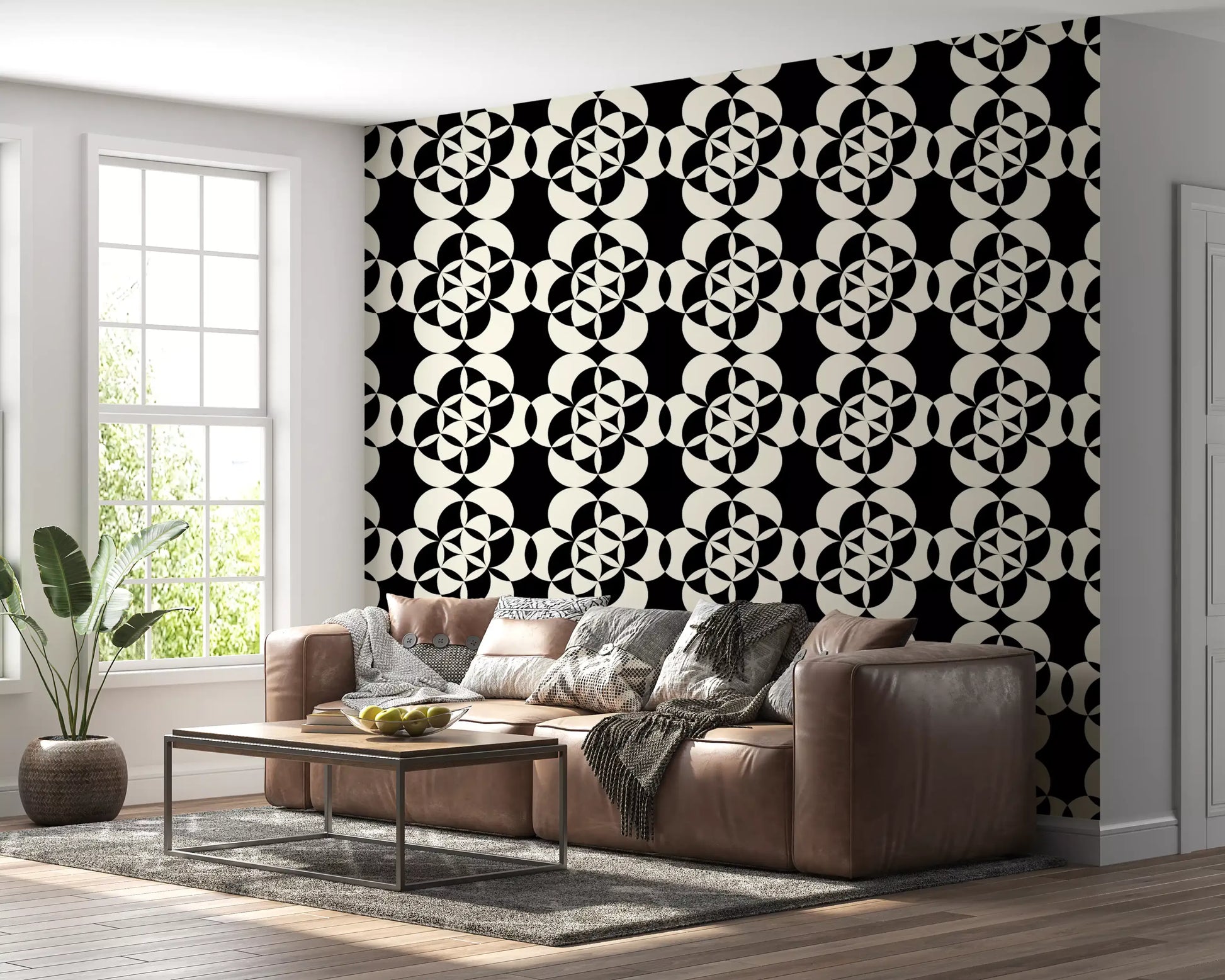 Graphic Circular Grid Monotone Decor Wallpaper⁠