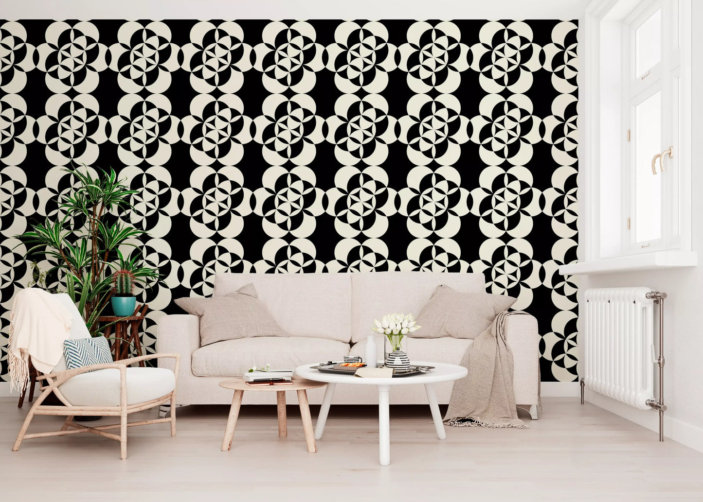 Graphic Circular Grid Monotone Decor Wallpaper⁠