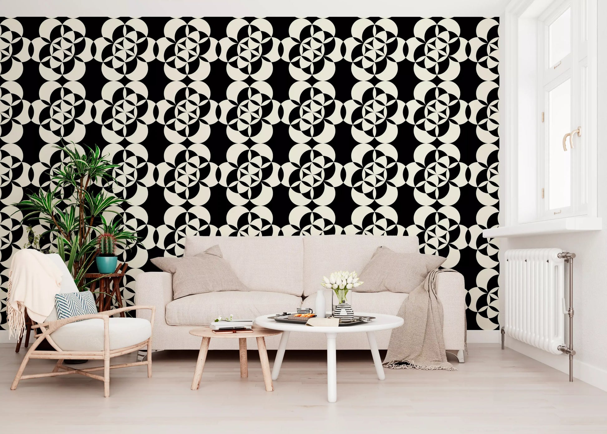 Graphic Circular Grid Monotone Decor Wallpaper⁠