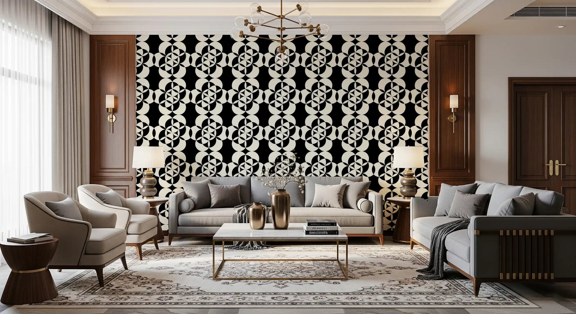 Graphic Circular Grid Monotone Decor Wallpaper⁠