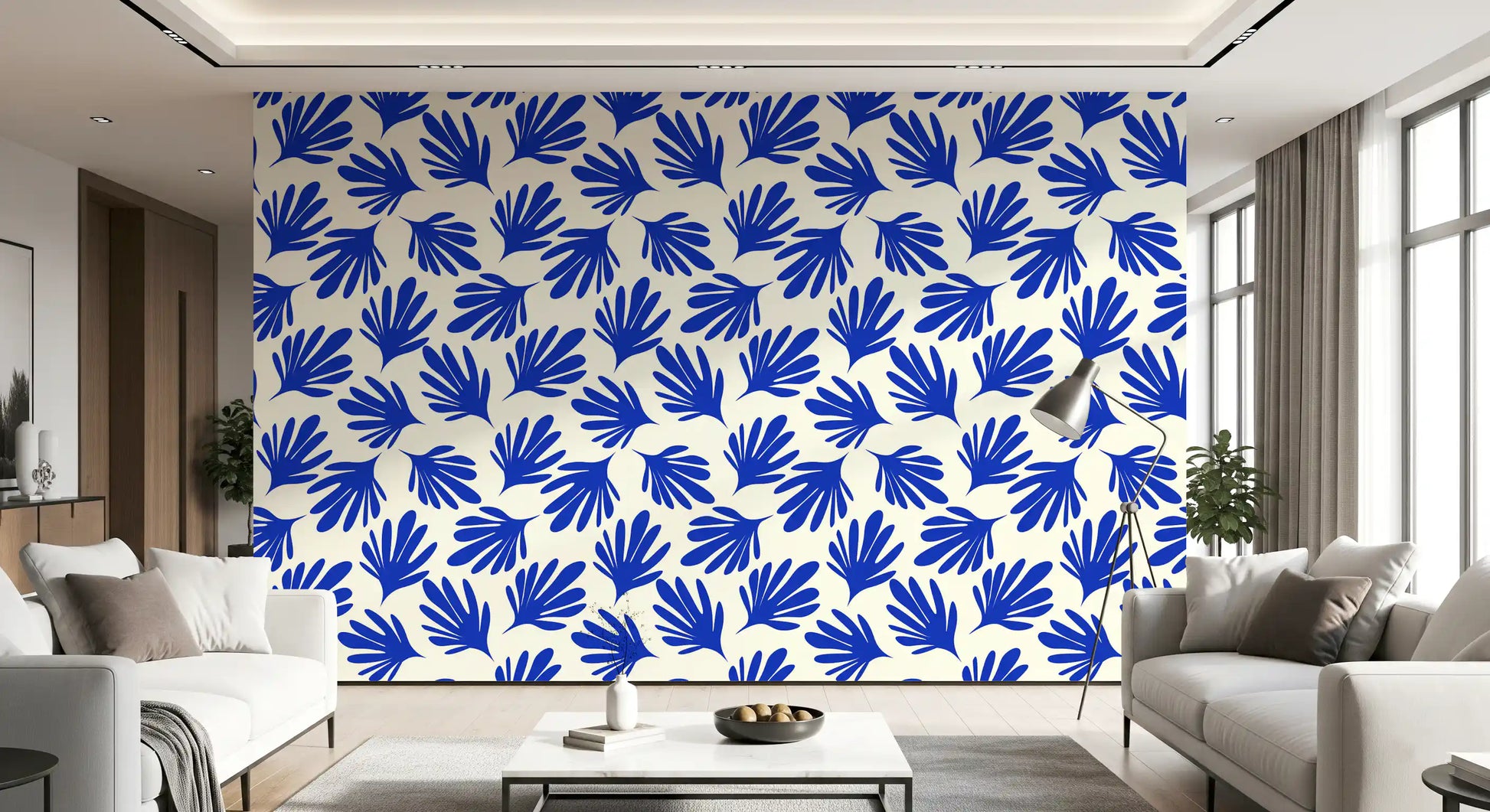 Bold Cobalt Leaf Silhouette Wallpaper⁠