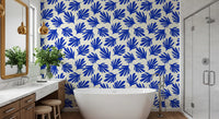Bold Cobalt Leaf Silhouette Wallpaper⁠