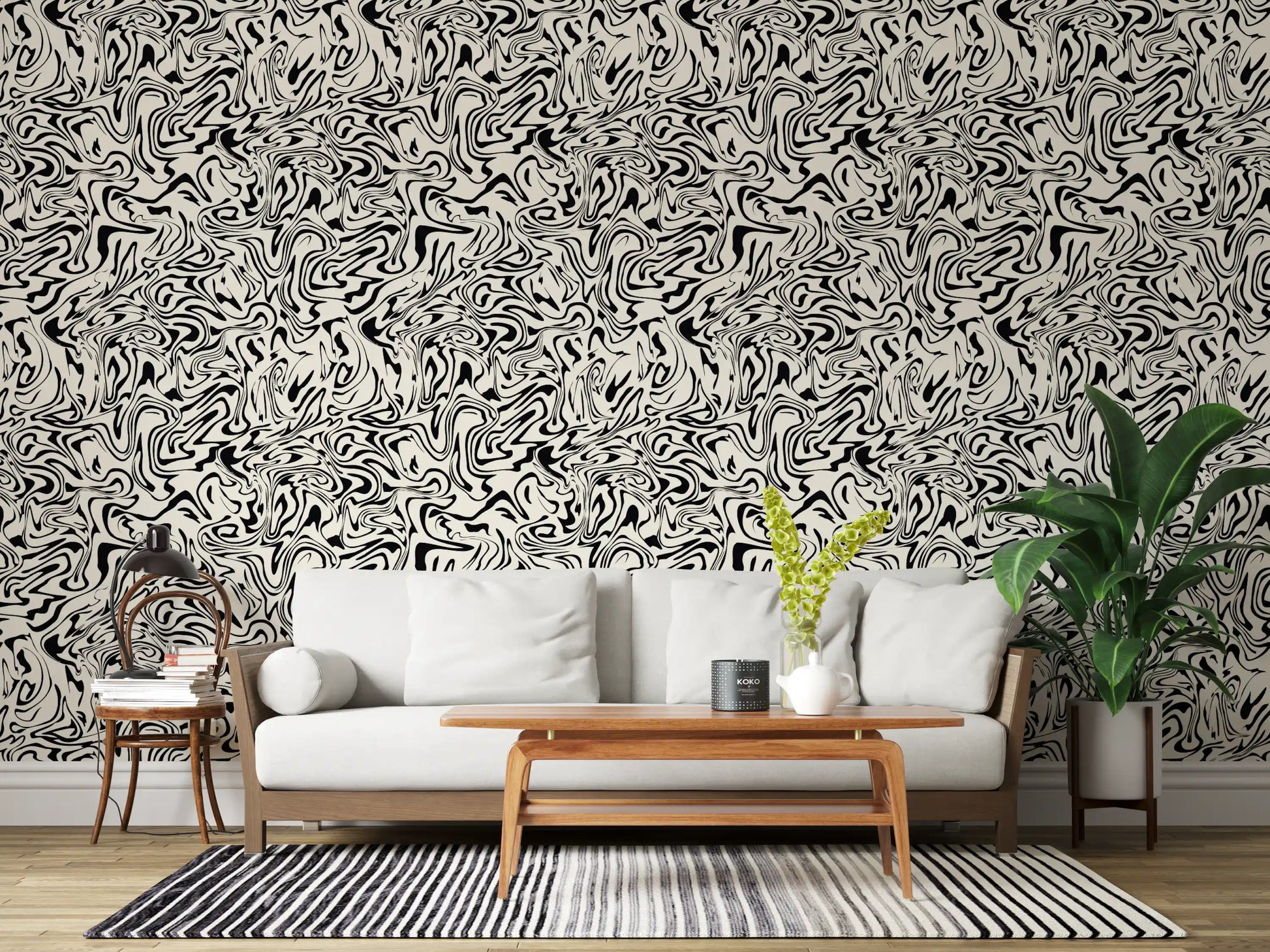 Black and White Fluid Marble Swirls Wallpaper⁠