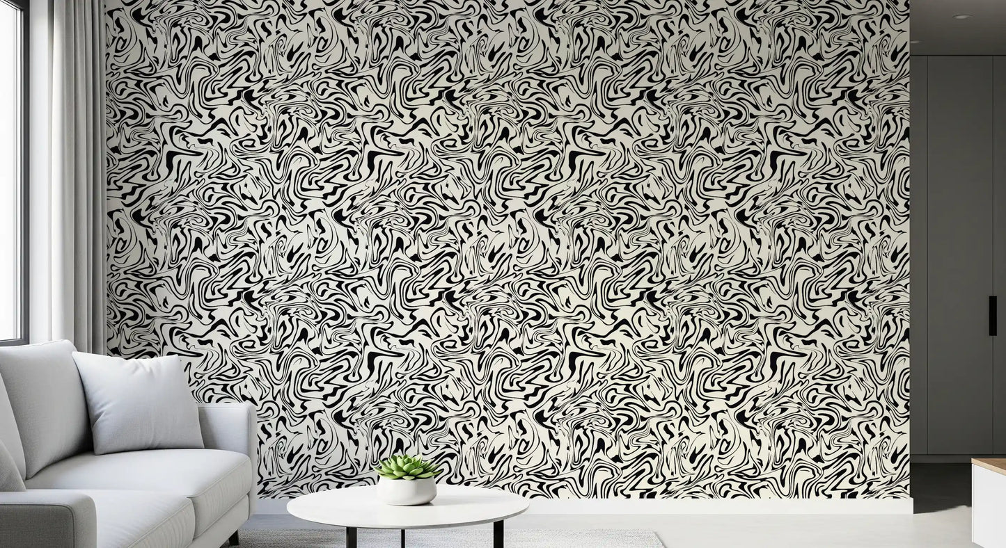 Black and White Fluid Marble Swirls Wallpaper⁠