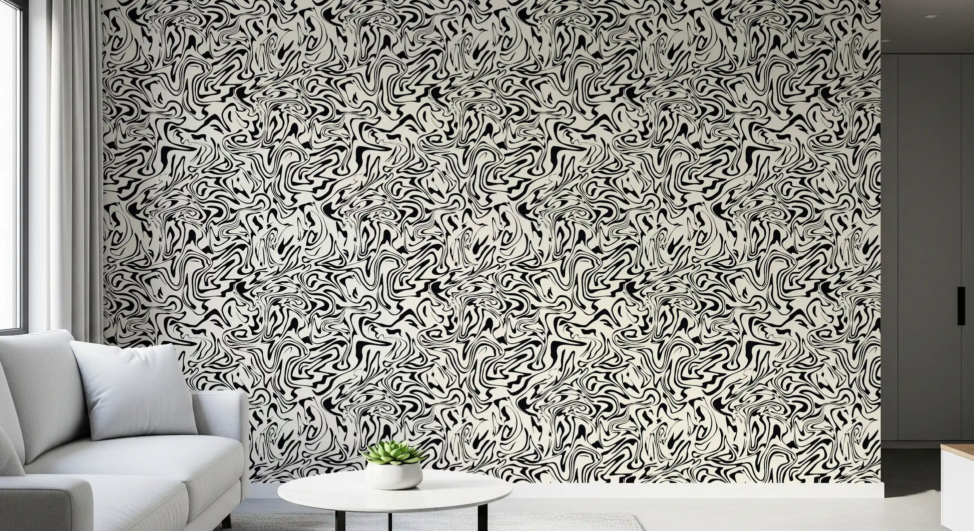 Black and White Fluid Marble Swirls Wallpaper⁠