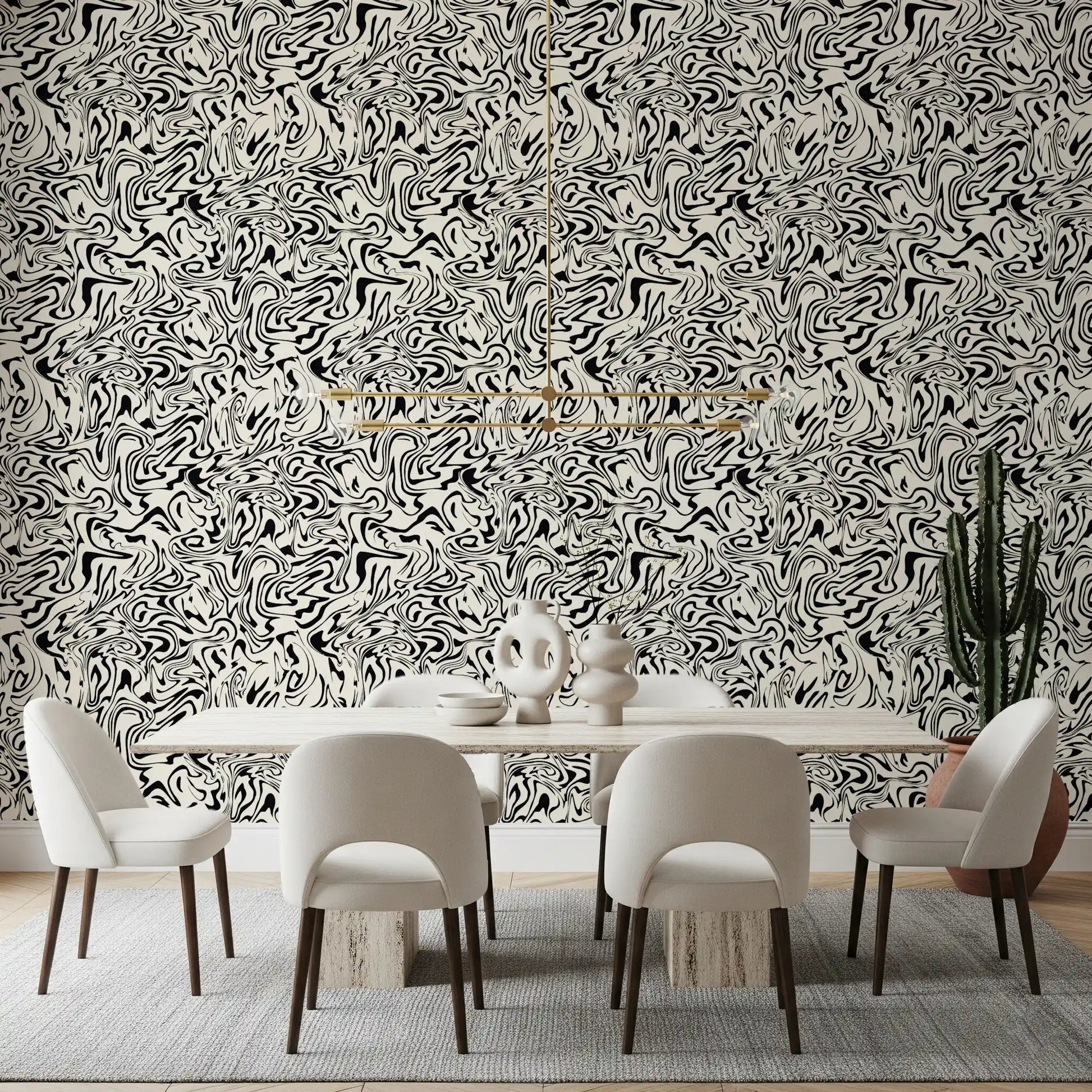 Black and White Fluid Marble Swirls Wallpaper⁠