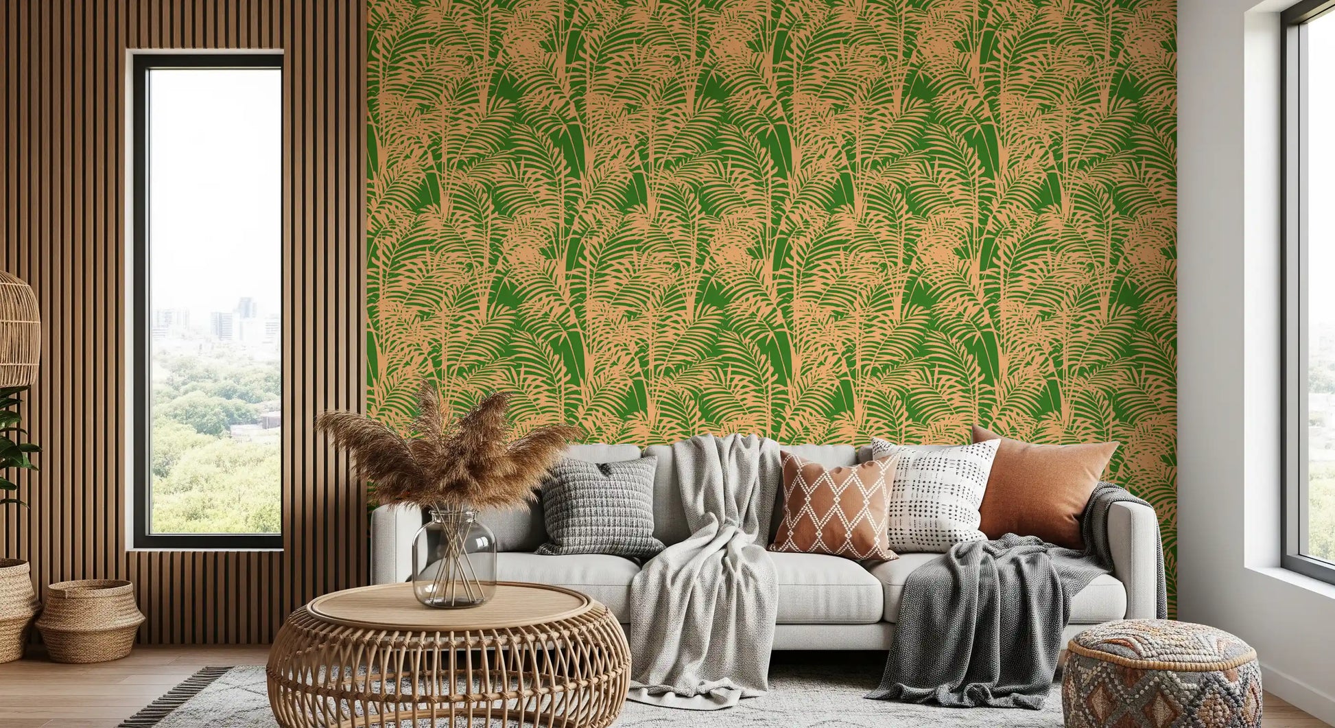 Abstract Tropical Palm Frond Print Wallpaper⁠