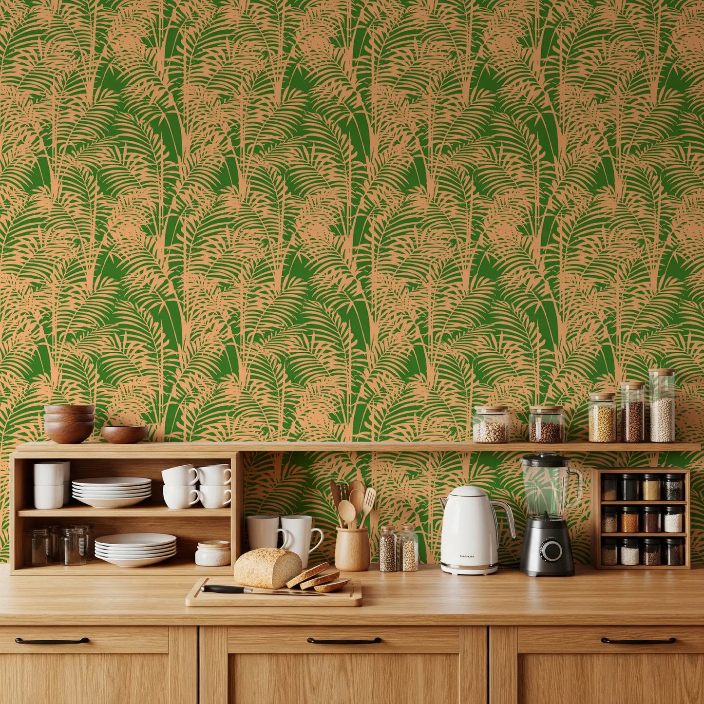 Abstract Tropical Palm Frond Print Wallpaper⁠