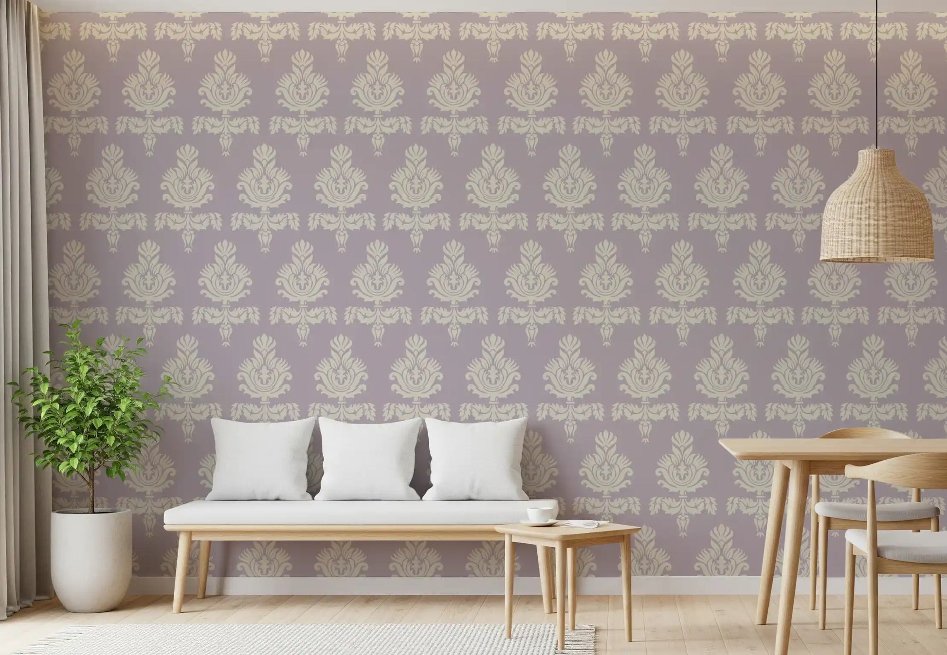 Lilac Heritage Damask Motif Wallpaper⁠