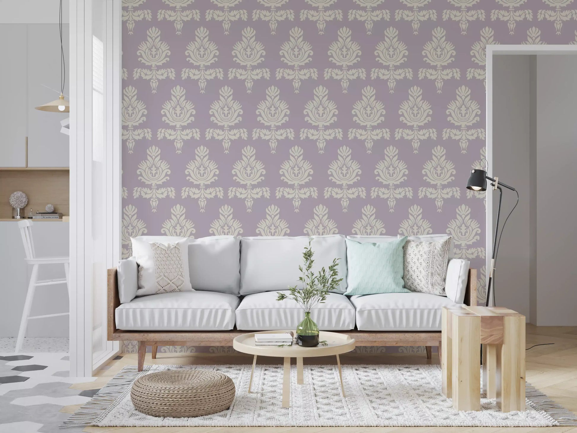 Lilac Heritage Damask Motif Wallpaper⁠