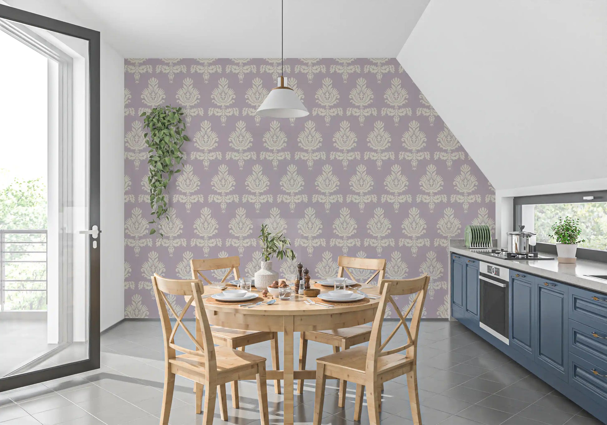 Lilac Heritage Damask Motif Wallpaper⁠