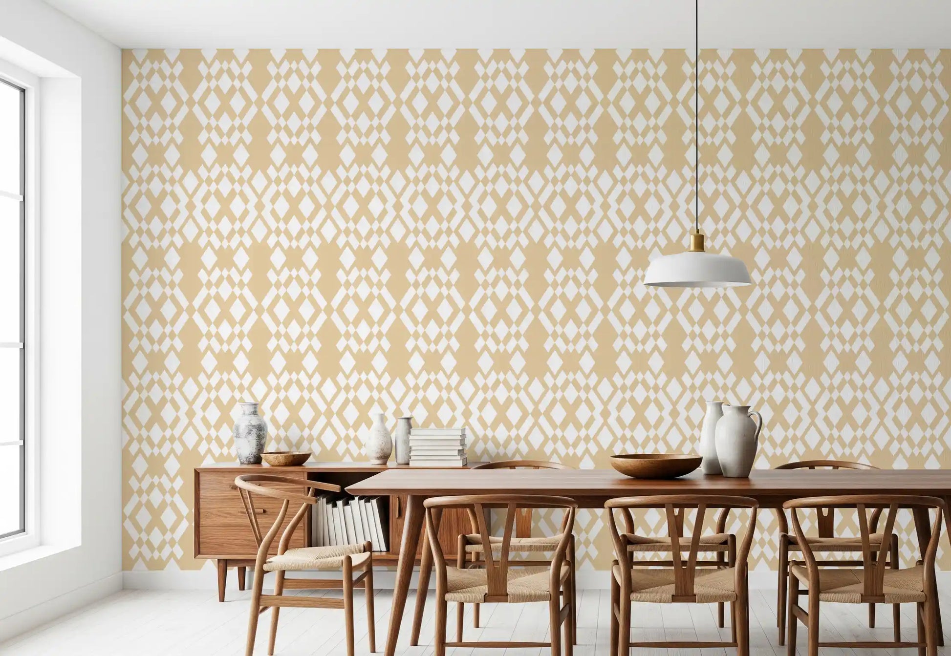 Cream and White Geometric Lattice Wallpaper⁠