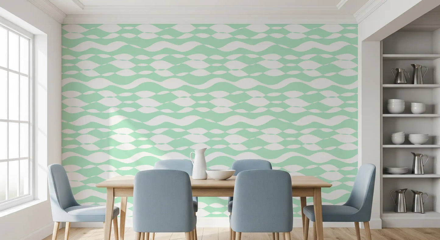 Soft Sage Wavy Linear Pattern Wallpaper⁠