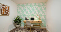Soft Sage Wavy Linear Pattern Wallpaper⁠