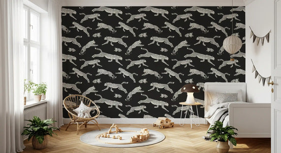 Cheetah motion wallpaper in a bright kids nursery play corner GD12236