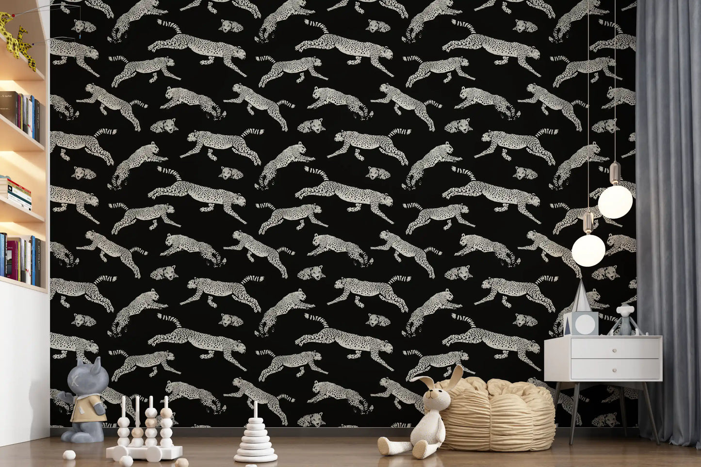 Monochrome Cheetah Motion Pattern Wallpaper⁠