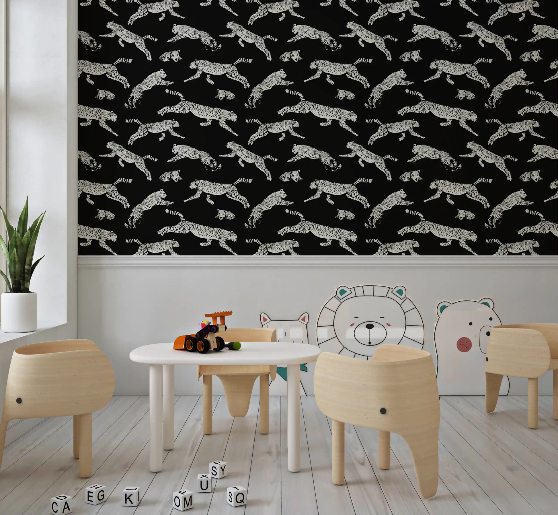 Monochrome Cheetah Motion Pattern Wallpaper⁠