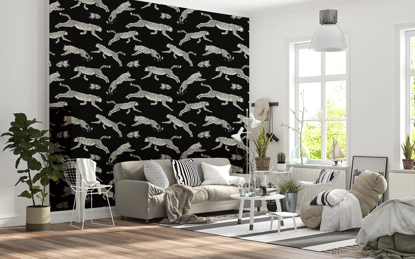 Monochrome Cheetah Motion Pattern Wallpaper⁠