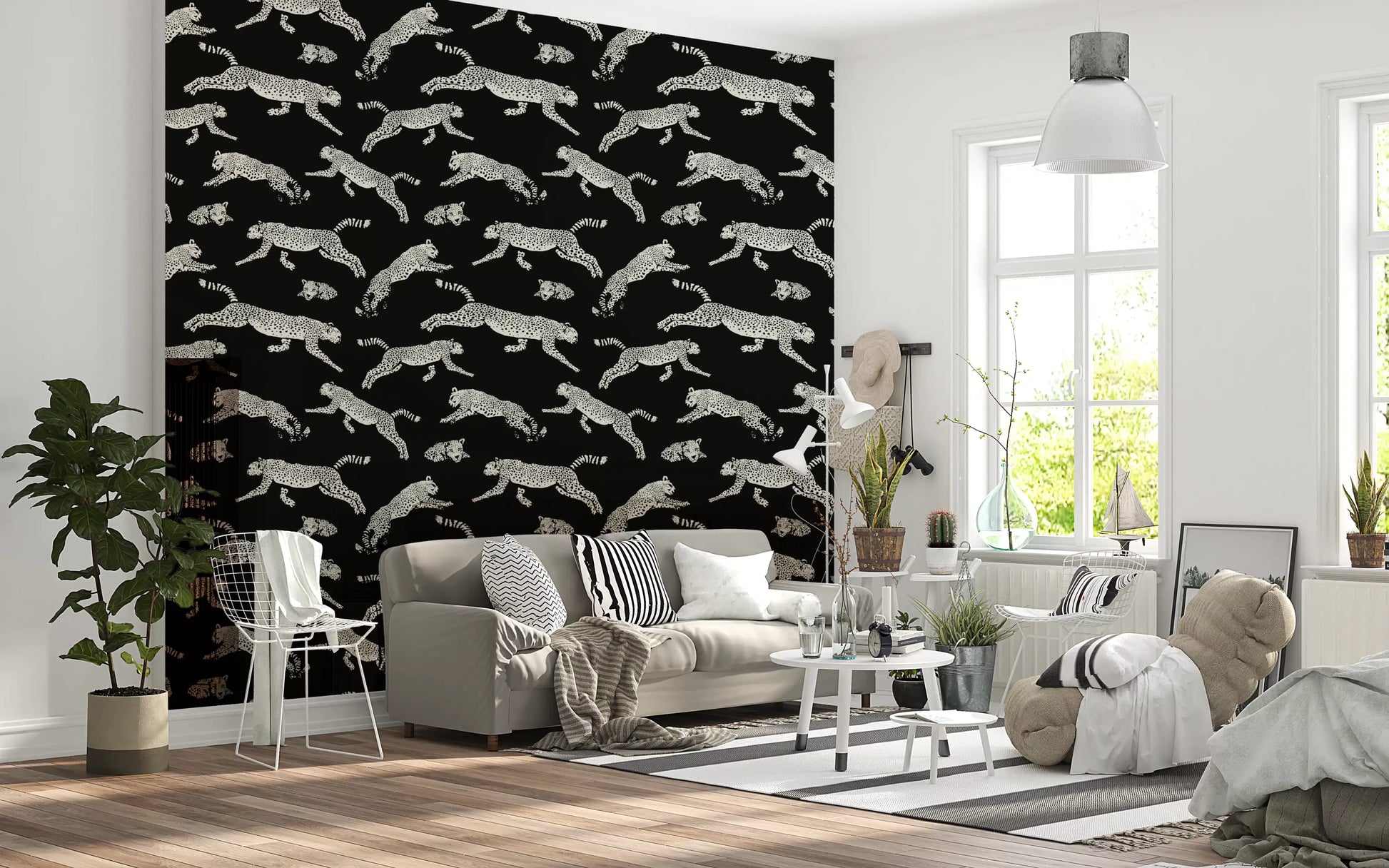 Monochrome Cheetah Motion Pattern Wallpaper⁠