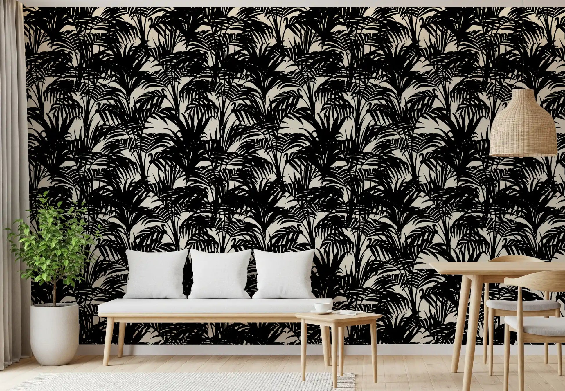 Monochrome Tropical Palm Silhouette Wallpaper⁠