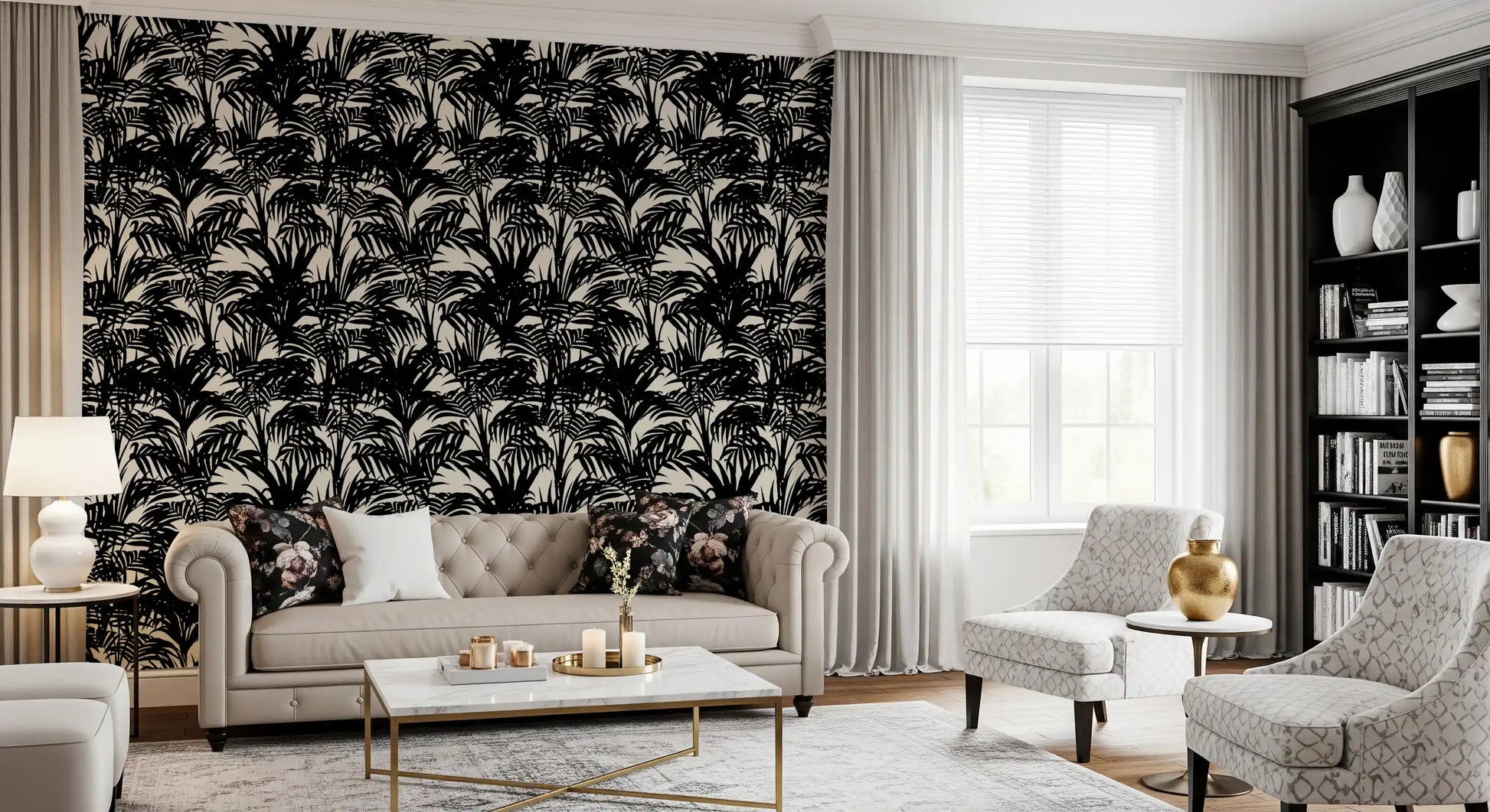 Monochrome Tropical Palm Silhouette Wallpaper⁠