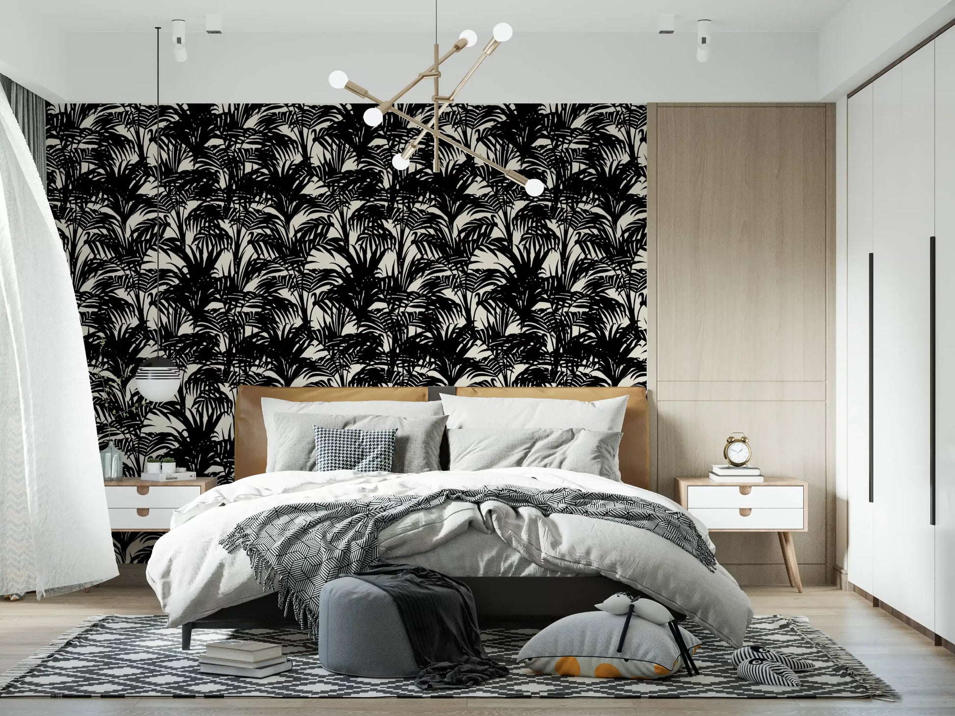 Monochrome Tropical Palm Silhouette Wallpaper⁠