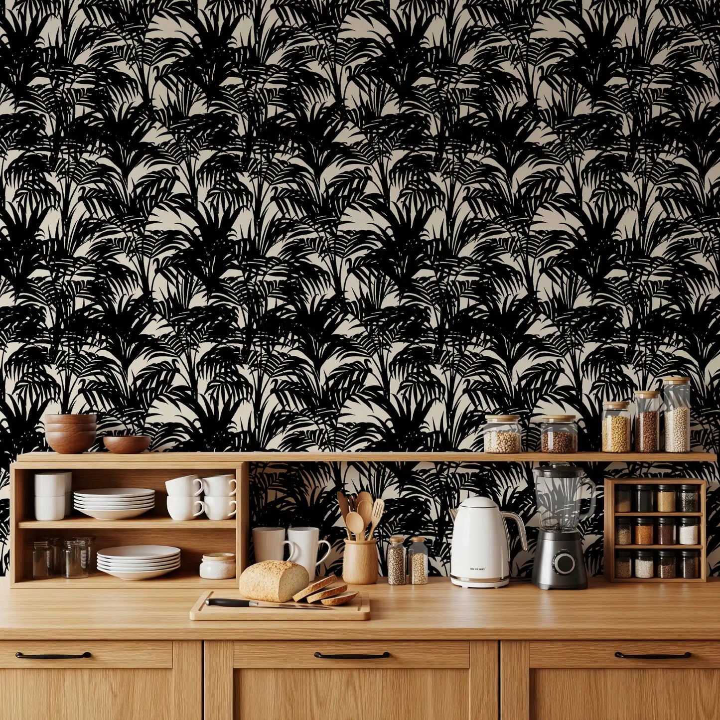 Monochrome Tropical Palm Silhouette Wallpaper⁠