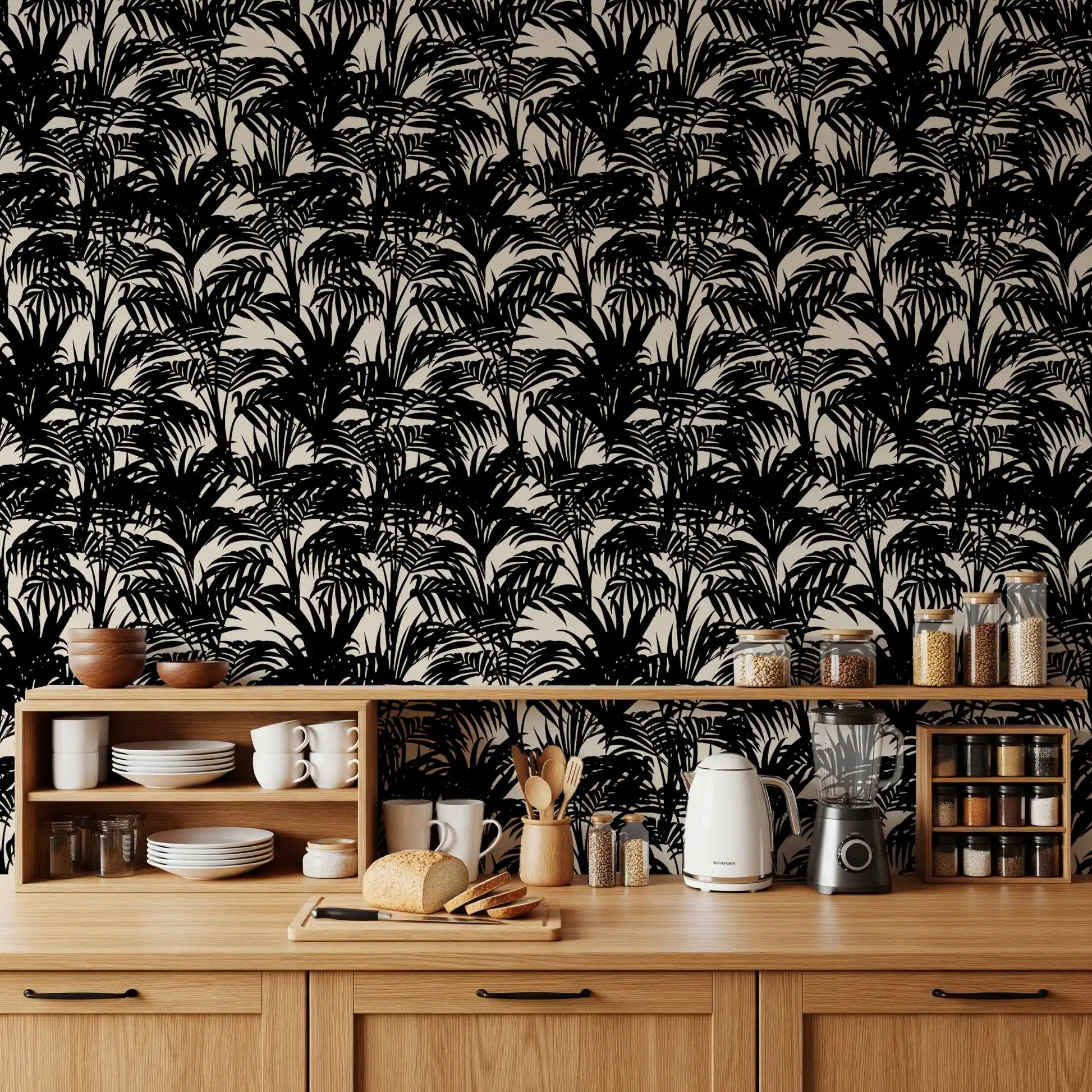 Monochrome Tropical Palm Silhouette Wallpaper⁠