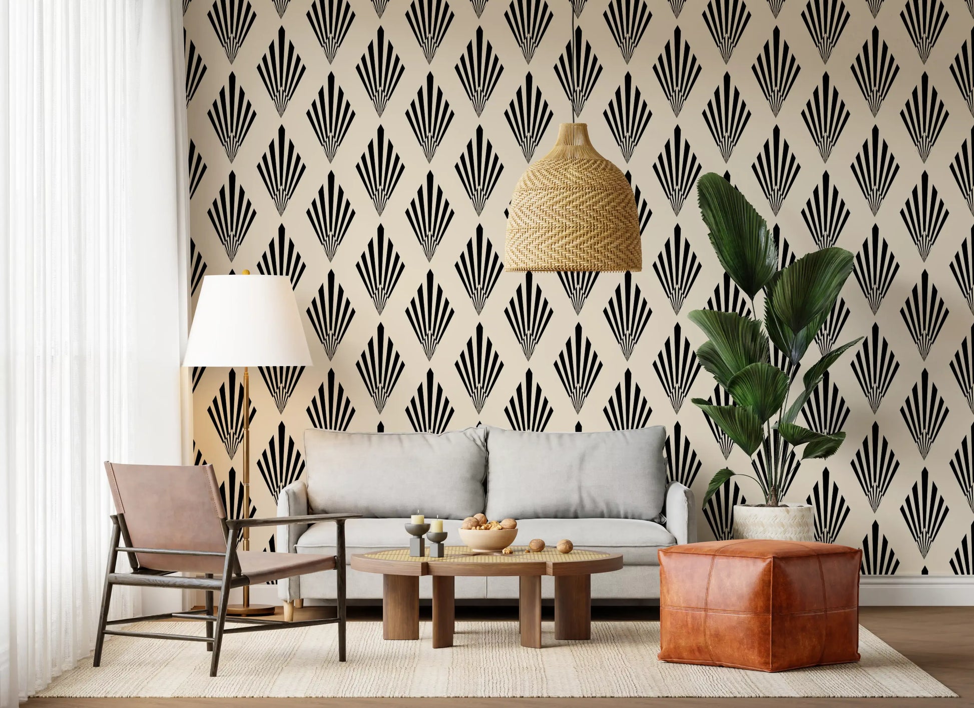 Geometric Art Deco Fan Pattern Wallpaper⁠