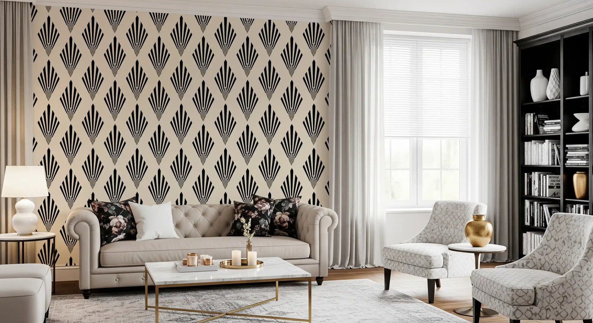 Geometric Art Deco Fan Pattern Wallpaper⁠