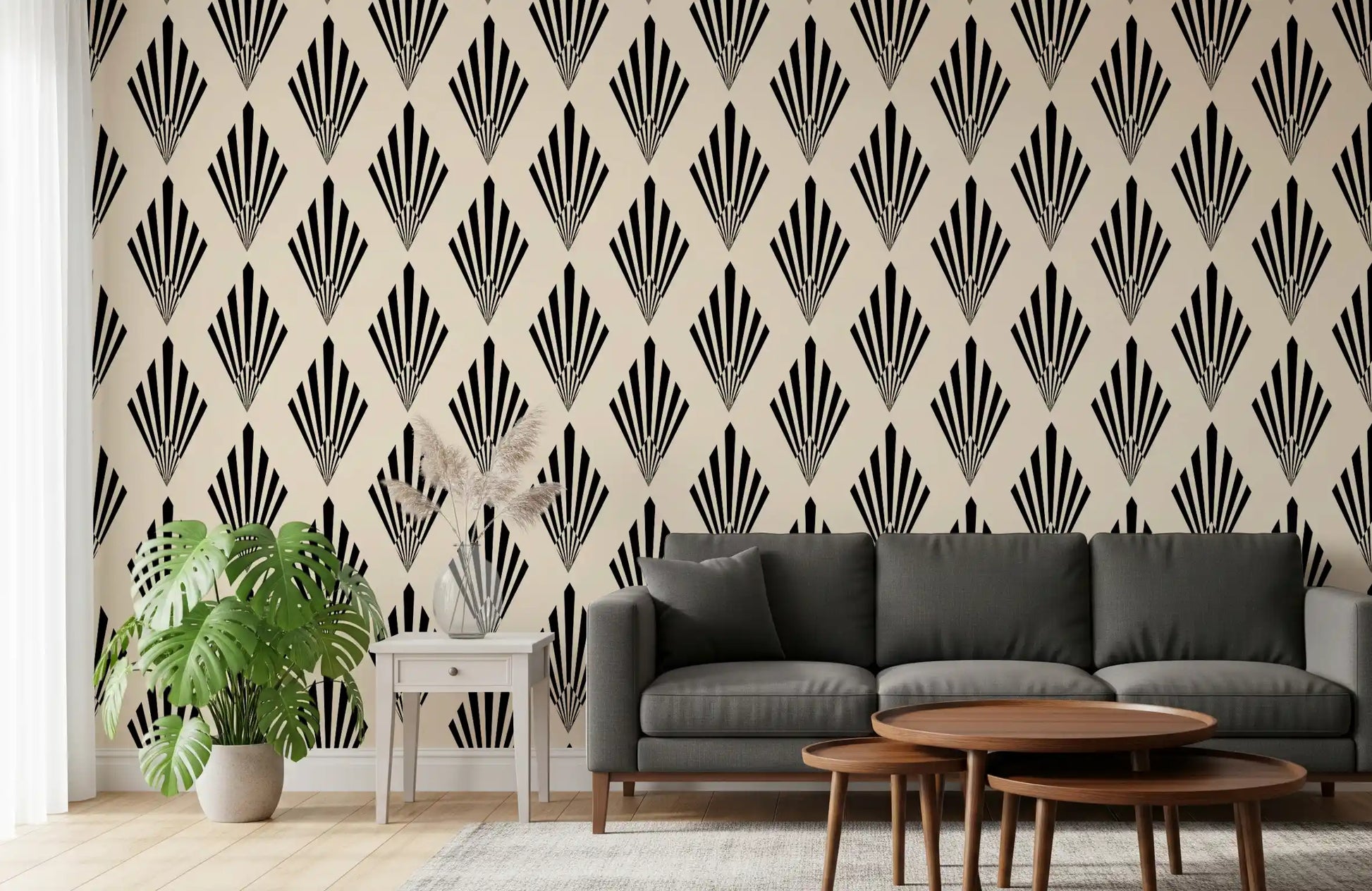 Geometric Art Deco Fan Pattern Wallpaper⁠