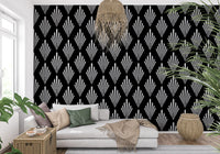 Monochromatic Art Deco Fan Pattern Wallpaper⁠