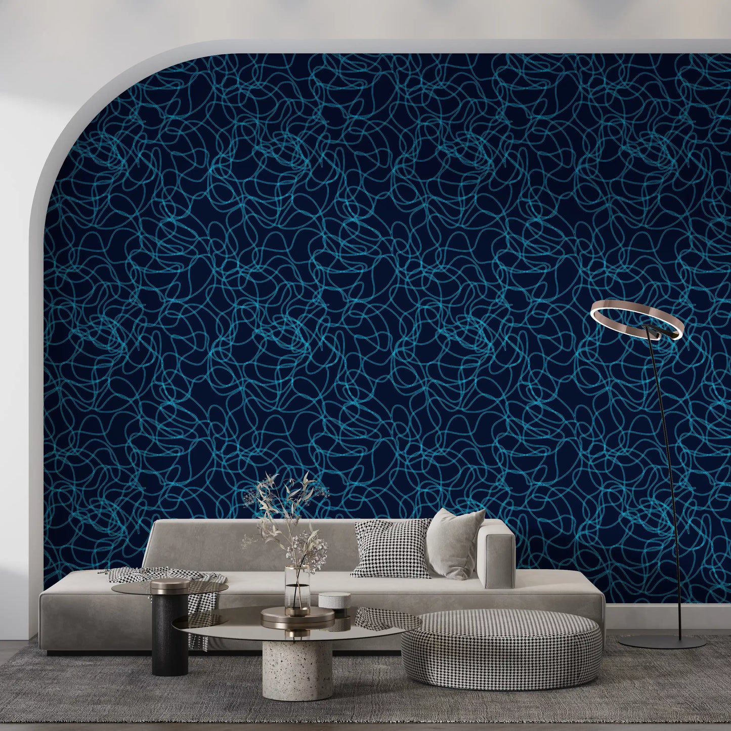 Navy Fluid Scribble Art Wallpaper⁠