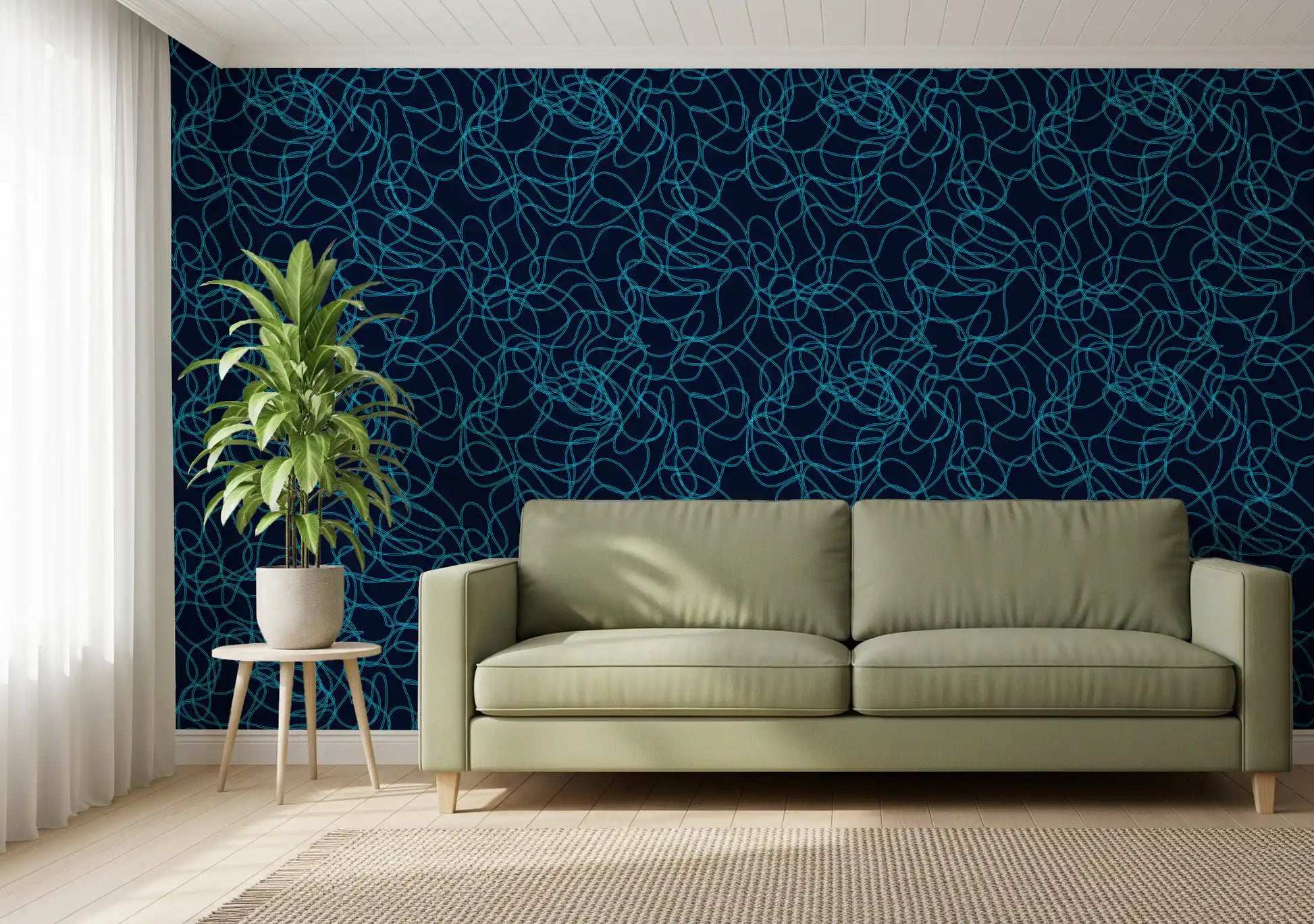 Navy Fluid Scribble Art Wallpaper⁠