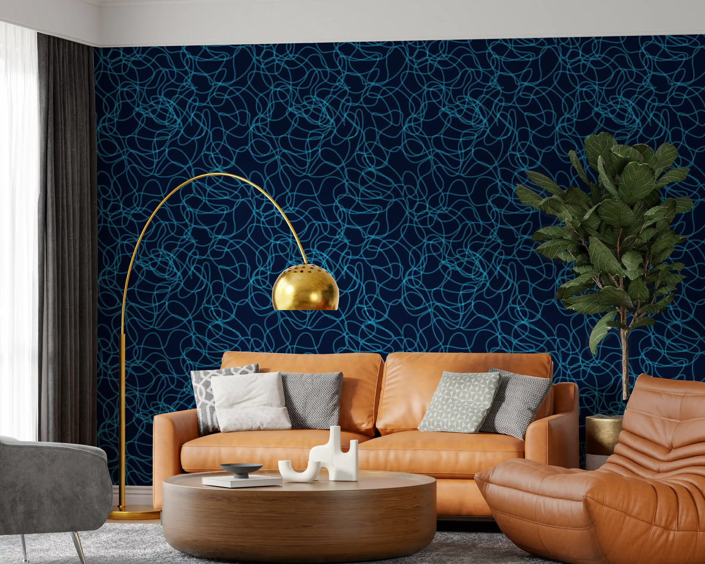 Navy Fluid Scribble Art Wallpaper⁠