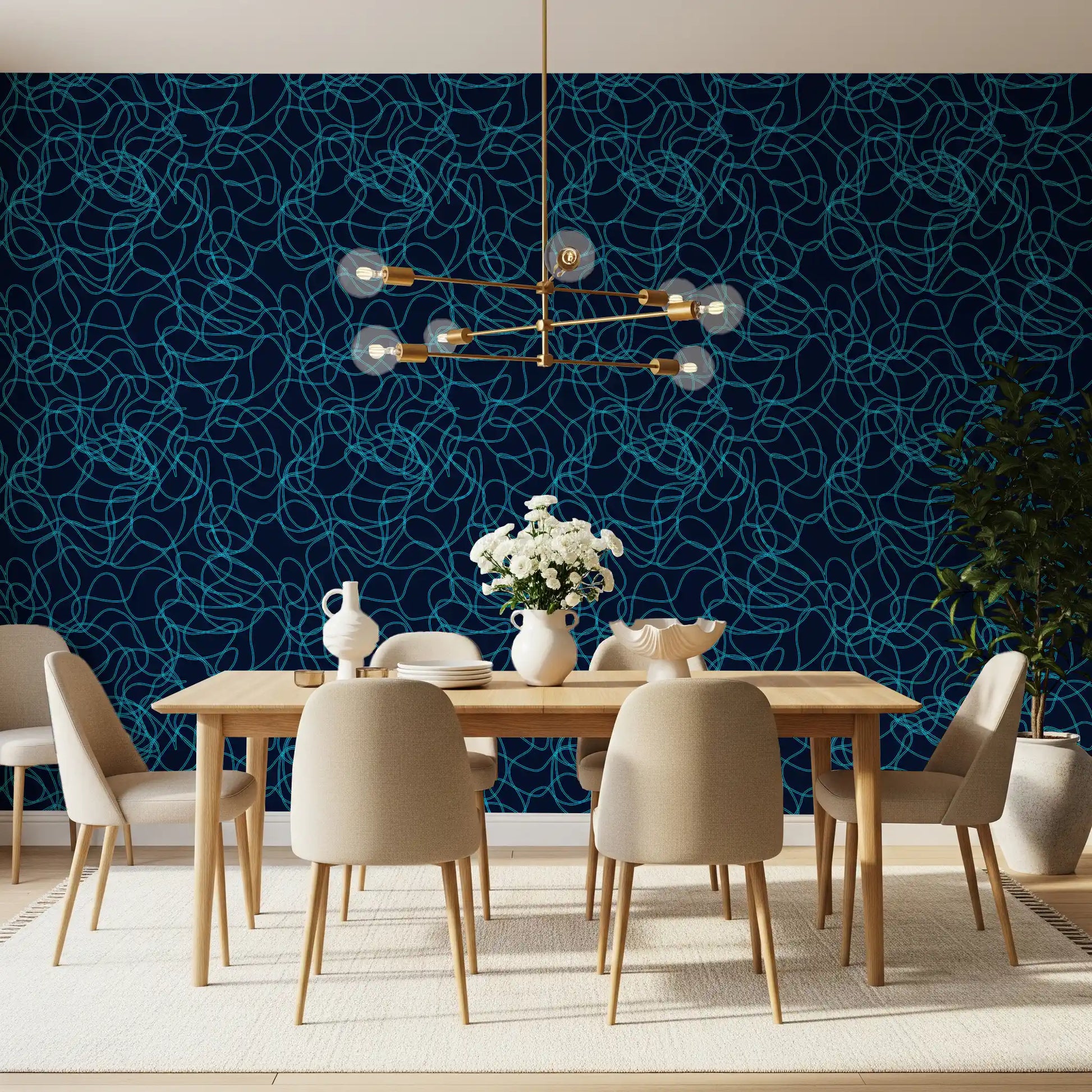 Navy Fluid Scribble Art Wallpaper⁠