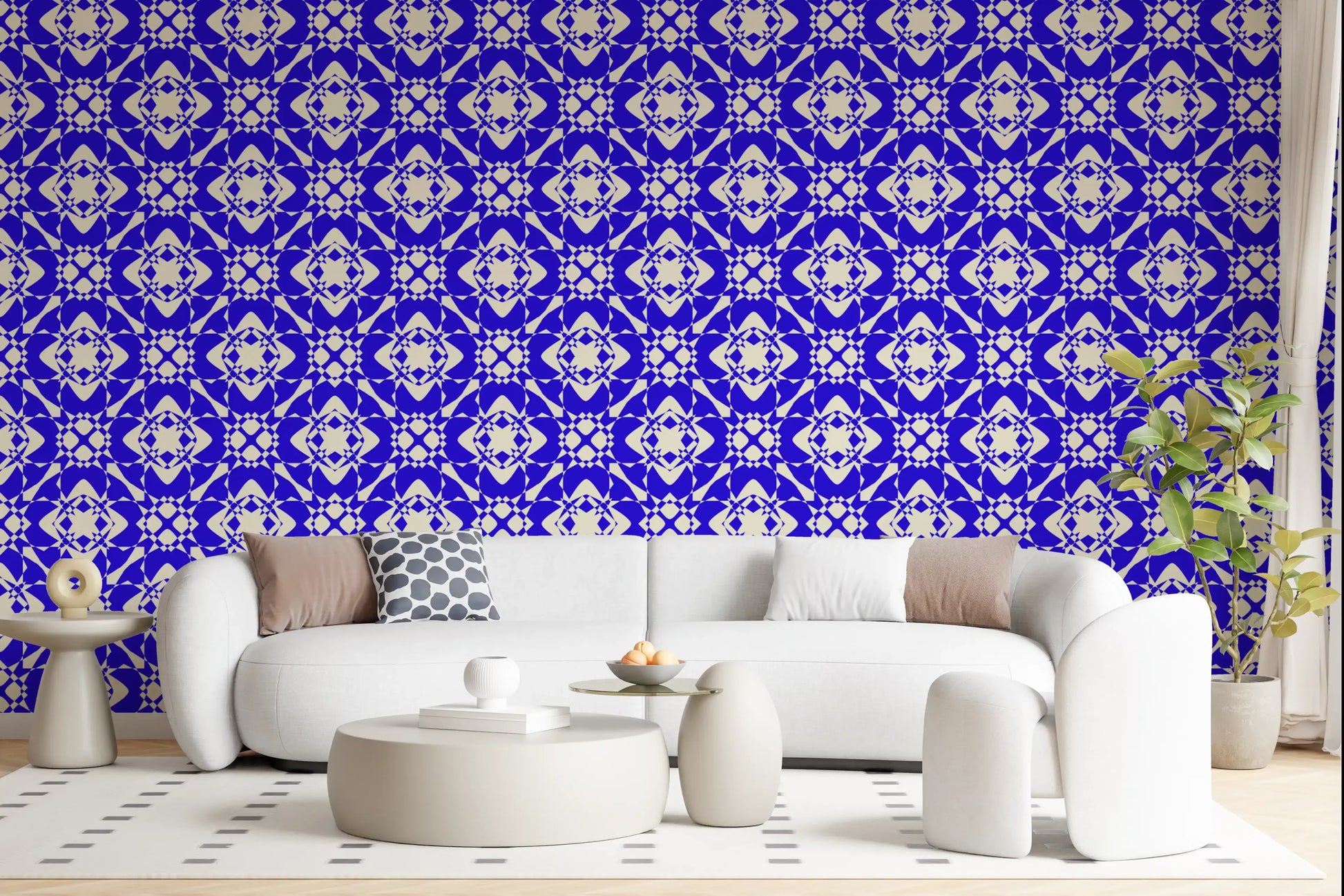Geometric Cobalt Interlocking Pattern Wallpaper⁠